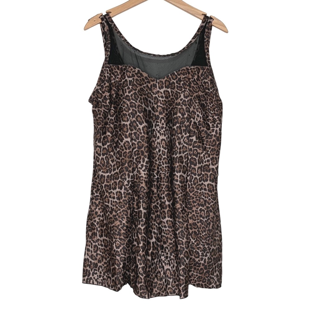 Simply Fit Swimwear 1X Leopard Print One Piece Swim dress Tummy Control Built-in